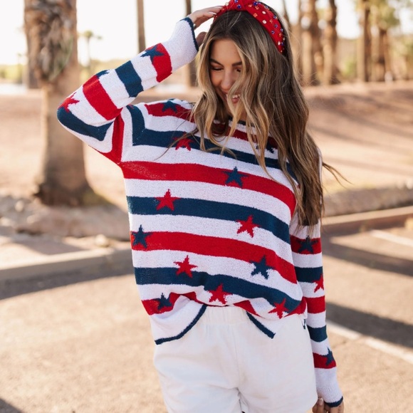 Show Me Your MuMu Sweaters - Show Me Your MuMu Go To Sweater Star Spangled Banner Stripe Knit XS NWT NEW